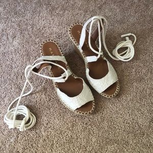 White Lace-Up Wedges *Never Worn*